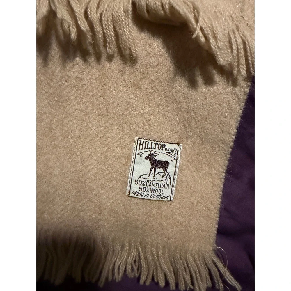 Hilltop Brand Scarf Made in Scotland Camelhair Wool Blend Tan Fringed Winter Acc